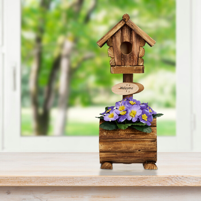 Relaxdays Decorative Birdhouse with Flower Pot