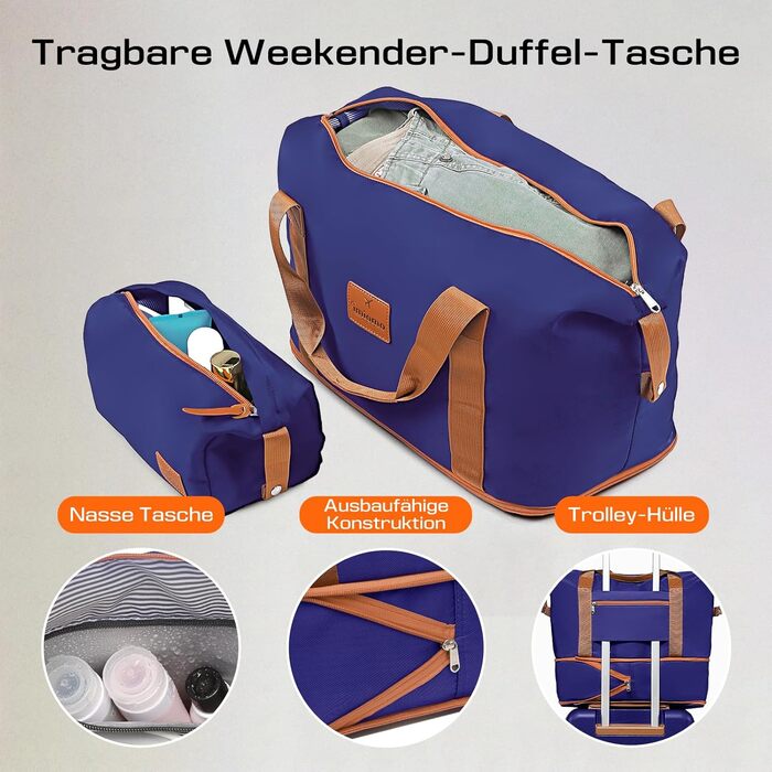 Набір валіз Joyway 5шт з ABS пластику, розширюваний, з TSA-замком, 4 колеса, 1 сумка, 1 органайзер, темно-синій