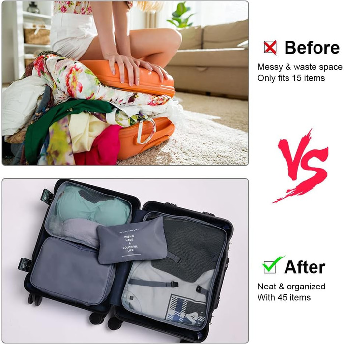 Органайзер для валізи OSDUE, набір 9 шт: Packing Cubes, водонепроникні сумки для одягу, сумки-органайзери для валізи, косметичка, кишеня для USB-кабелів (Бежевий)