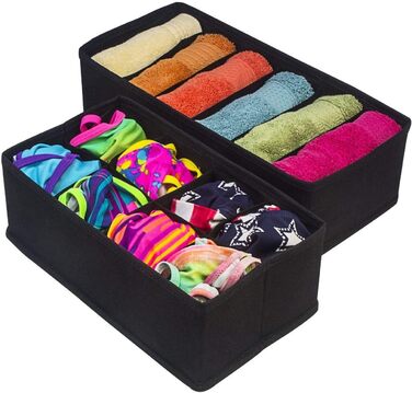 Styleys Set of 4 Foldable Storage Boxes, Drawer Dividers, Odorless Interior Lining, Storage Boxes, Closet Organizer, Under-Bed Organizer for Clothes, Shoes, Underwear, Bras, (Black - S1014)