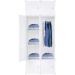 Modular wardrobe system, 10 dice, plastic wardrobe with doors, modular cabinet for space-saving storage, 70 x 45 x 175 cm, White door & Black cabinet. Storage for clothing, shoes, etc. (70 x 45 x 150 cm, White-1)