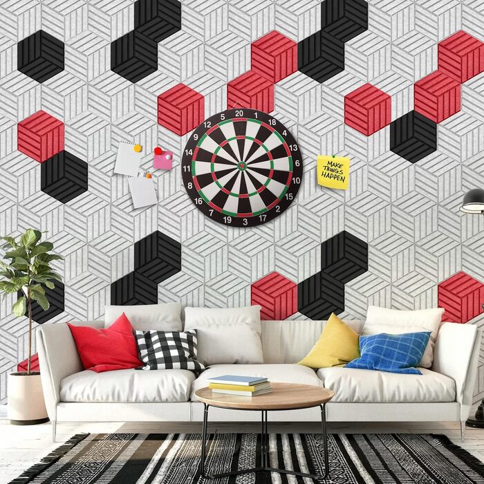 Акустичні гексагонні панелі самоклеючі для стін та стелі, шумопоглинаючі шестигранні плити високої щільності, білі, 30x26x0.9 см, 12 шт.