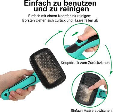 Щітка для собак і котів, самоочисна, для вичісування підшерстка та випадаючого хутра, для довгошерстих та короткошерстих порід, делікатна до шкіри, зменшує випадання шерсті, догляд за шерстю, зелена