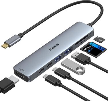 MOKiN USB-C хаб 6-в-1: HDMI 4K, 2xUSB 3.0, USB 2.0, SD/MicroSD, для MacBook, XPS та інших пристроїв