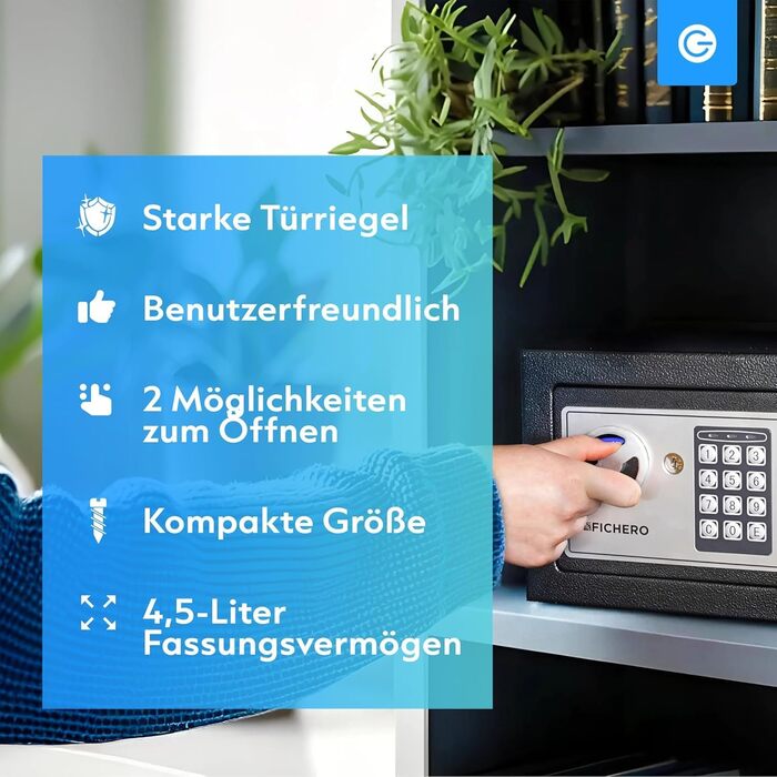 Сталевий сейф Silvergear® Tresor для дому з електронним замком та кодовою панеллю | Сейф для ключів та грошей з 2 ключами