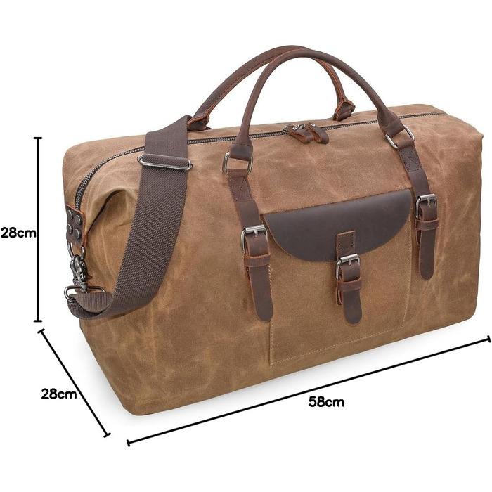 Travel Bag Men's Leather Waterproof Canvas Weekender Bag Large Capacity Travel Bag Unisex Vintage Carry-on Bag