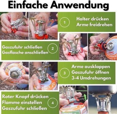 Набір кухонного посуду для кемпінгу Coemo 7 предметів з пальником - набір для приготування їжі на відкритому повітрі з каструлею, сковородою, столовим приладдям та чашкою, зелений M