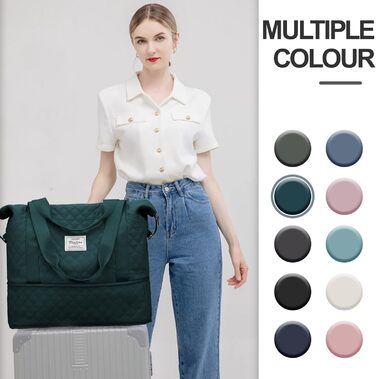 Спортивна сумка для жінок, дорожня сумка-дуфіль, фітнес-сумка, дорожня сумка-валіза, водонепроникна, з кульбакою та сумочкою для мокрих речей, бежева (F8-pfauenblau), з розширенням та кульбакою