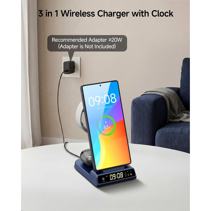 Бездротова зарядка 3-в-1 Samsung S26 Ultra/+/S26, Galaxy S25/S24/S23/Z Flip 7, Watch 8/8 Classic/7/Ultra/6/5, Buds4/4 Pro – Синій