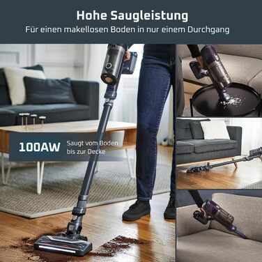 Бездротовий пилосос Rowenta X-Pert 6.60 Essential: акумуляторний, 100 Вт, 45 хв роботи, без мішка, LED-насадка, знімна батарея, насадка для щілин, кріплення на стіну, фіолетовий/чорний, RH6838