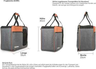 Annitaño Преміум переноска для собак, 55x40x23 см, EUWI - Водонепроникна, до 12 кг, комфортна для подорожей