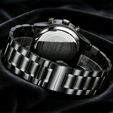 Чоловічий годинник CRRJU Business з нержавіючої сталі, водонепроникний хронограф з календарем, кварцовий годинник з нержавіючої сталі, чорний