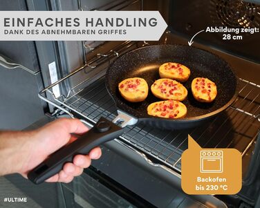 Пательня велика 28 см з антипригарним покриттям, знімною ручкою, для всіх типів плит (індукція) + захисні підкладки з повсті, без PFOA/PFOS, чорна