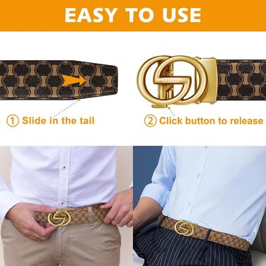 Чоловічий шкіряний ремінь ITIEZY з вінтажним принтом, автоматична застібка, 35 мм, регульований, для бізнесу та ділових костюмів, розмір 115/125 см