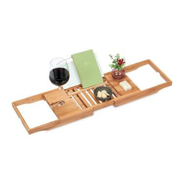 Relaxdays Bathtub Shelf with White Book Holder