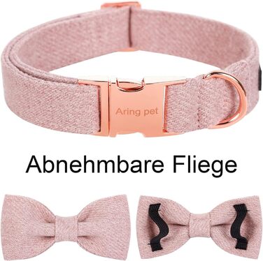 Нашийник для собак дівчаток Aring Pet: бавовняний, з бантиком, регульований, рожевий (M)