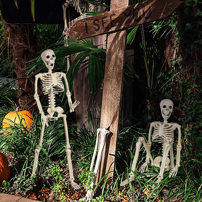 Halloween Plastic Skeleton, 90cm Full Body Halloween Skeleton with Movable Joints for Halloween Indoor Garden House Patio Decorations (2 Pack)