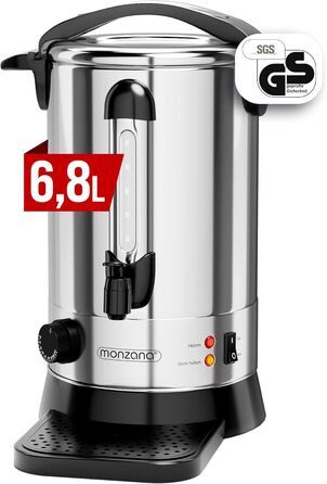 MONZANA® Glühwein Cooker 6.8L with Tap, Drip Tray, Thermostat 30-110°C, Hot Beverage Dispenser, Stainless Steel, Canning Pot, Punch Cooker, Hot Beverage Machine
