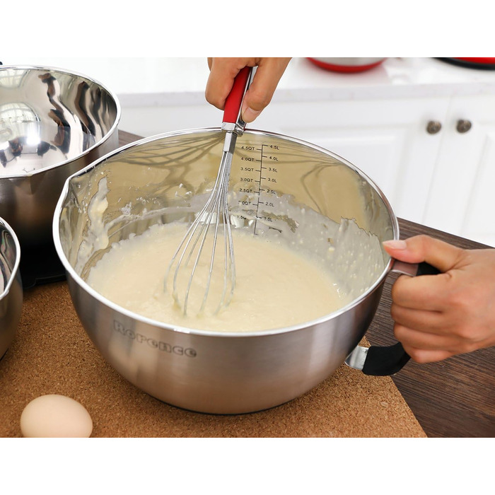 Rorence Stainless Steel Mixing Bowls with Pour Spout, Handle, and Lid, Set of 3, Black