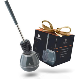 Силіконова щітка для туалету з контейнером - довга ручка, гнучкі щетинки, набір для ванної кімнати, сіра - преміум якість