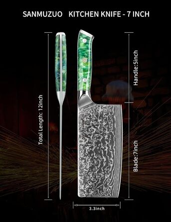 SANMUZUO Nakiri Messer 19 см: професійний ніж шеф-кухаря Дамаск, серія Xuan, VG10 сталь, ручка з гірської смоли (Dream Orange)