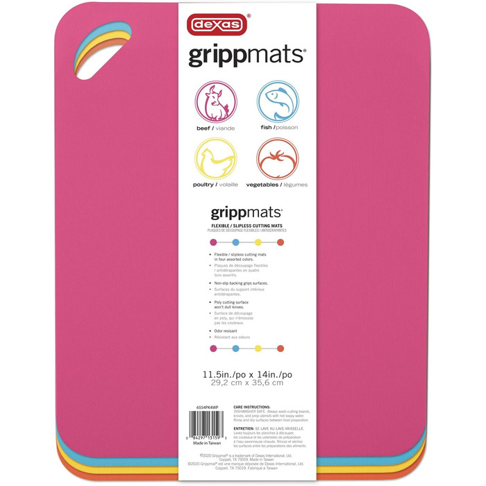 Набір килимків для обрізання Dexas, 4 шт., 14 x 20 см, антиковзаючі, для кухні, сірі, червоні, білі, зелені