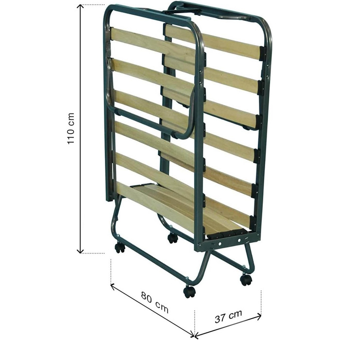 Розкладне ліжко Cortassa XL Comfort з матрацом 10 см, дерев'яний ламельний каркас, 90x200, компактне ліжко на колесах (поліуретан)