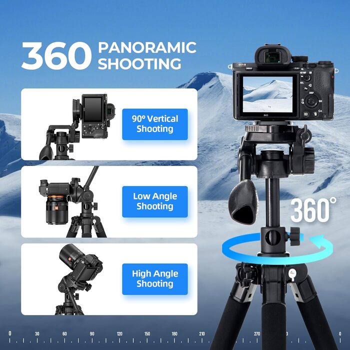 Штатив AMBITFUL 157.5 см, чорний, професійний, алюмінієвий, знімний, для фото- та відеозйомки (камера, DSLR, смартфон, екшн-камера, телескоп)