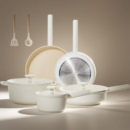 Набір посуду JEETEE 15 предметів з антипригарним покриттям Ceramic, знімні ручки, для всіх плит, сумісний з духовкою, бежевий