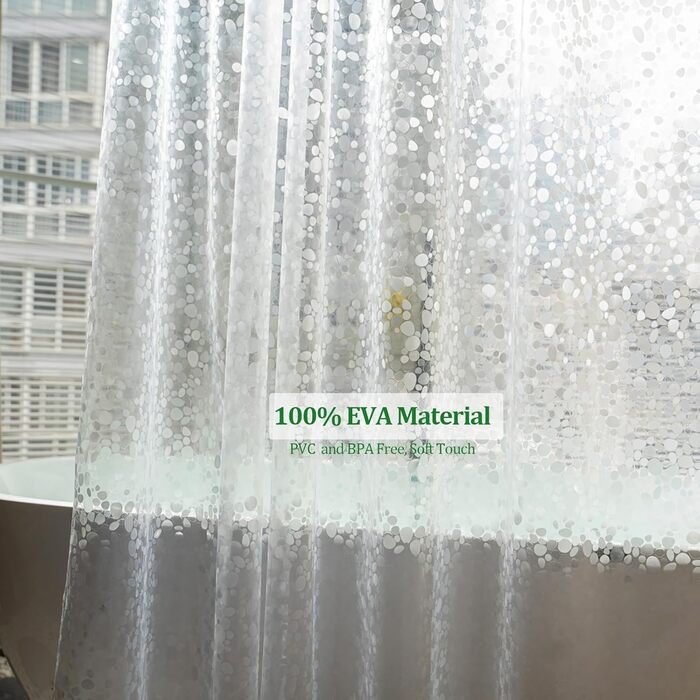 Водонепроникна штора для душу Eva 190 см з магнітами та кільцями, ПВХ, прозора, міцна
