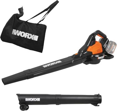 WORX WG583E.9 40V(2x20V) Cordless Leaf Blower/Vacuum - 2 in 1 for Raking & Vacuuming Leaves - 35L Collection Bag - No Battery or Charger Included, Black / Orange