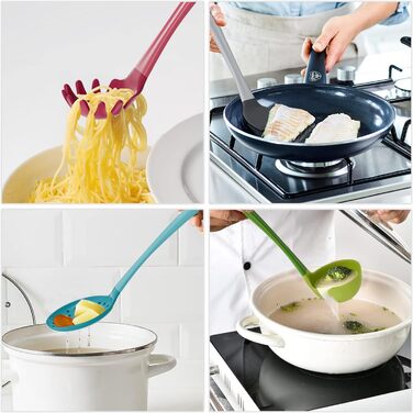 Kitchen Helper Set of 4 - (Turner, Ladle, Slotted Spoon, Spaghetti Spoon) kitchen utensils, plastic Turner, Ladle, Skimmer, Spaghetti Spoon, kitchen helpers