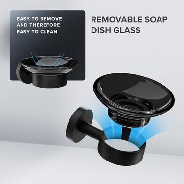 Миска для мила з кріпленням для настінної установки | Нержавіюча сталь | Чорний колір | Зі скляною вставкою | Для ванної кімнати або кухні