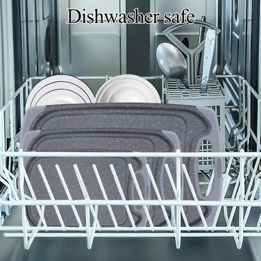 Набір обробних дощок з пластику, 3 шт. з жолобками для соку та антиковзними ручками. Без BPA, придатні для миття в посудомийній машині. Сірий кухонний дошка.