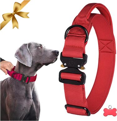 Тактичне нашийник для собак з ручкою, великий, зелений. Міцний, регульований, з металевою застібкою. Нашийник з нейлону з неопреновою підкладкою. XL, червоний