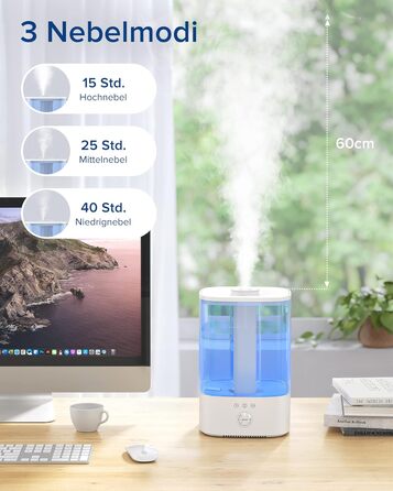 Зволожувач повітря Maxcio 3,5 л для дитячої кімнати, ультразвуковий, нічник RGB, BPA-Free, аромадифузор, 360° паророзпилювач, до 40 годин роботи, тихий 28 дБ, для спальні та рослин