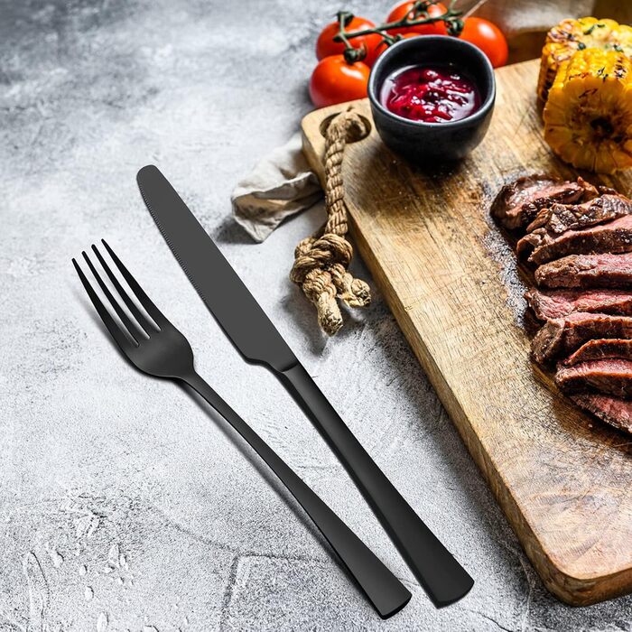 Bestdin Cutlery Set, 6 Persons, 30-Piece Stainless Steel Cutlery Set, Matte Black, Dining Cutlery Set with Knife, Fork, and Spoon, High-Quality Stainless Steel, Dishwasher Safe.