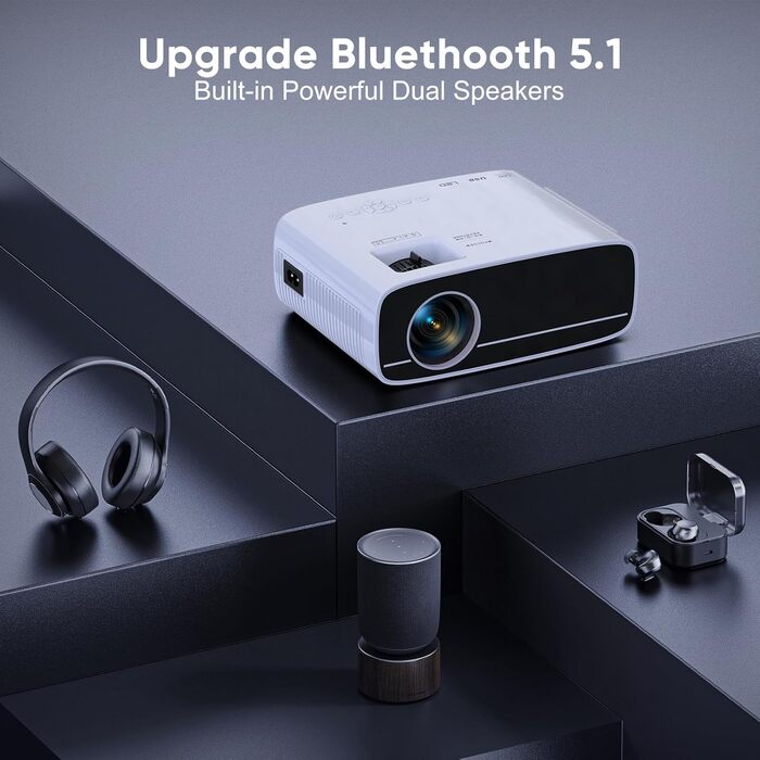 Проектор AKATUO Mini Beamer 4K з підтримкою 5G WiFi Bluetooth, 15000L, 1080P, 50% Zoom, для дому та на вулицю, сумісний з телефоном, HDMI, USB, ноутбуком, Fire TV Stick