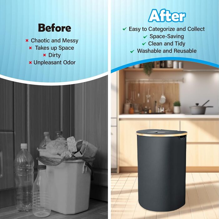 Deposit bottle collection container with lid & 2 removable carry bags, large deposit bottle storage, container for empties & glass recycling, kitchen pantry bottle bag (100L)