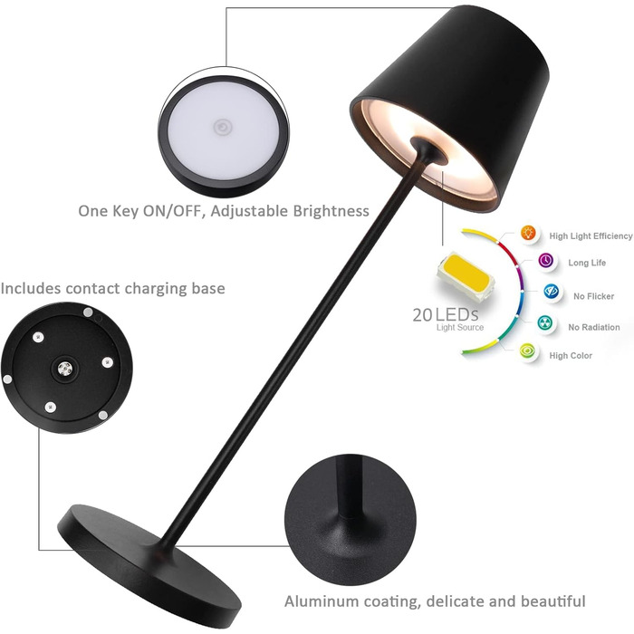 K-Bright LED лампа настільна диммерна акумуляторна | Для дому та вулиці | 3000K тепле світло | Дизайнерська лампа | 2 шт.
