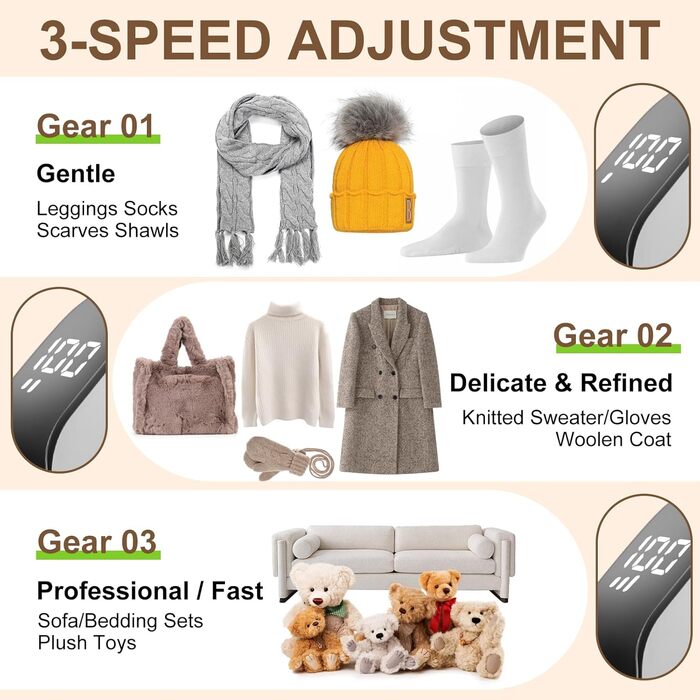 Електричний видалення ворсу Fusselrasierer з LED-дисплеєм, 3 режими потужності, USB, 3 змінні леза, для всіх тканин