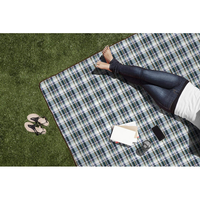 Пікнікова ковдра Picnic Time Carnaby Street XL, блакитна смуга, англійська клітинка, бежева клапан, для відпочинку на природі