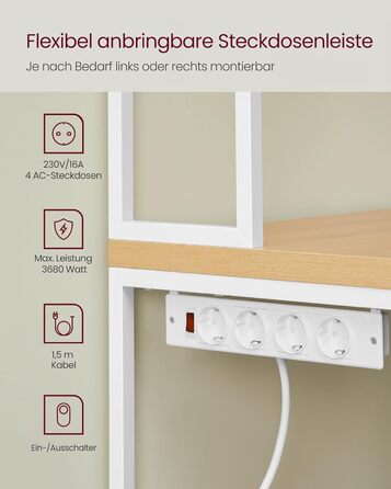 Стелаж кухонний VASAGLE з розетками, 90 см, 40x60x170 см, вінтажний коричневий + чорний, 8 гачків, KKS058K02