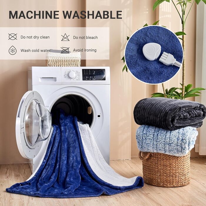 Електрична ковдра з підігрівом 130x180 см, 10 режимів нагріву, таймер автовимкнення, захист від перегріву, машинне прання, для холодних ночей (Скай Блакитний)