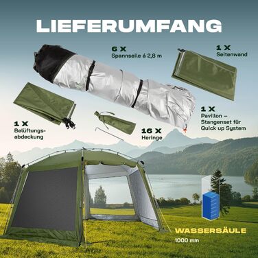 Lumaland Outdoor 2.5 x 2.5m | Waterproof & UV Protection | Garden Tent incl. 1 Side Wall & Bag & Stakes | Robust Camping & Party Tent | Pop Up Tent Setup in 2 Minutes [] (Gazebo XXL, Green)