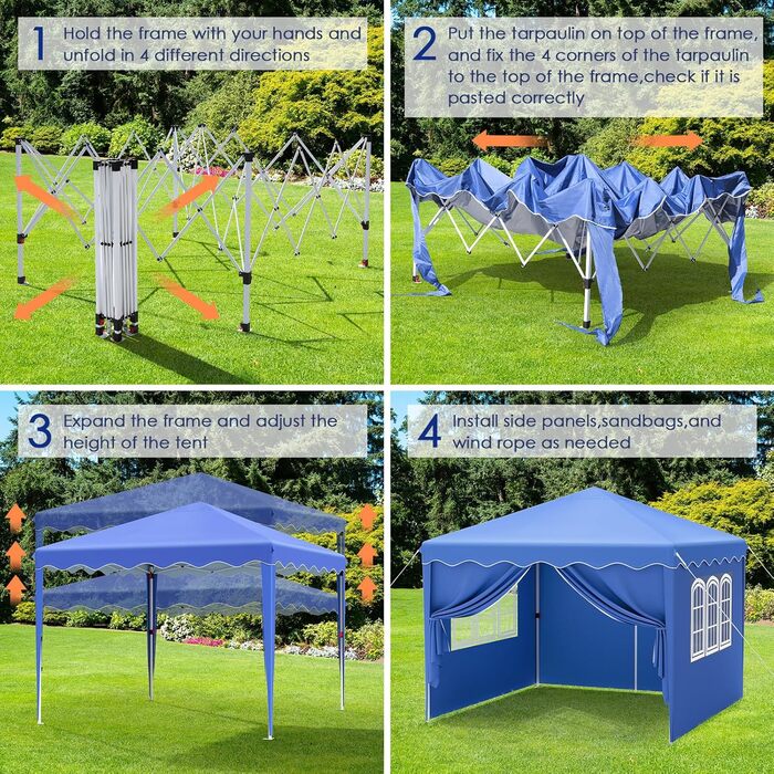3x3 Gazebo, Waterproof Folding Gazebo, Stable, Winter-Proof, UV Protection 50+, 3x3 Folding Gazebo with 4 Side Panels, Adjustable Height Garden Gazebo, Foldable Pavilion Tent for Camping, Parties, Navy Blue
