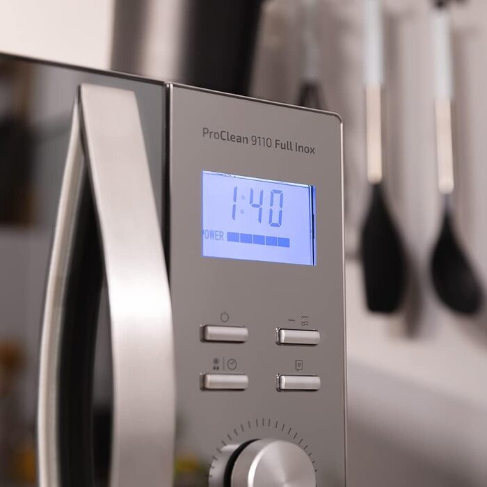 Мікрохвильова піч Cecotec Pro Clean 6110: 23 л, 800 Вт, гриль 1000 Вт, LED, нержавіюча сталь, чорно-сріблястий колір