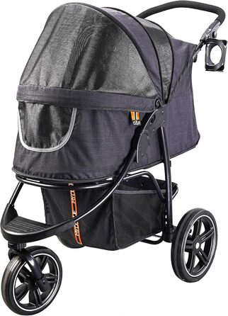 COOPER Складаний собачий візок до 32 кг | Регульована висота ручки, кошик для покупок | М'які ручки, світловідбиваючий дизайн | Ідеальний для транспортування тварин – Чорний