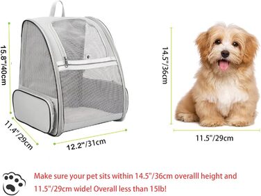 Рюкзак для кота/маленької собаки, переноска для тварин, дихаючий, складаний, з вікном та страхувальним ремінцем, сірий (до 8 кг кота, до 6 кг собаки)
