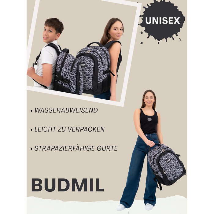 Ергономічний шкільний рюкзак Budmil 32L для хлопчиків та дівчаток, від 5 класу, водонепроникний, з 3 відділеннями та вентильованою спинкою